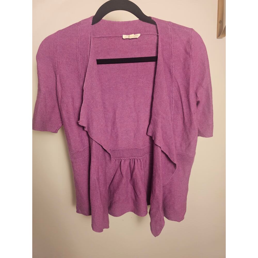 Eileen Fisher Cotton/Linen Blend Lavender Open-Front Short Sleeve Cardigan